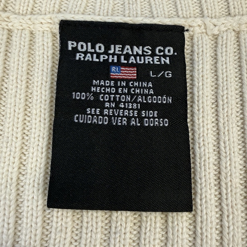 Polo Ralph Lauren Ribbed Quarter-Zip Pullover Men's Size M Ivory Navy Mock Neck - Picture 9 of 10